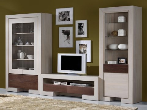 ansamblu mobila sufragerie/ living Home Cinema HAVANA WHITE din lemn masiv de stejar
